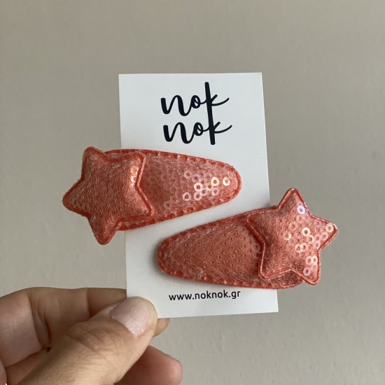 Hair Star Clips 2 pcs with sequin in burnt orange