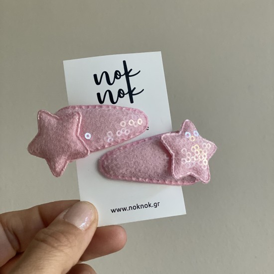 Hair Star Clips 2 pcs with sequin in pink 