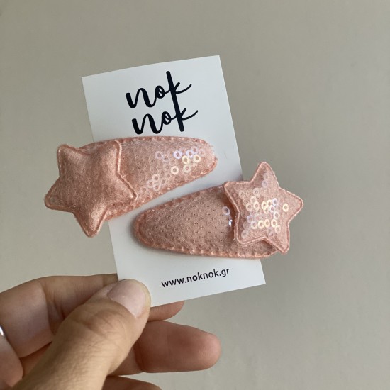 Hair Star Clips 2 pcs with sequin in baby pink 