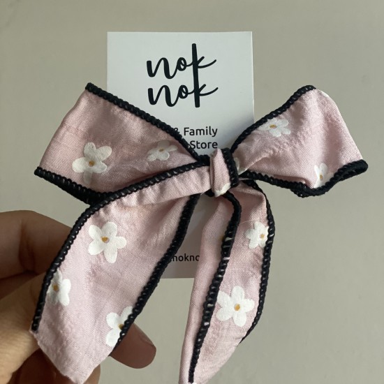 Hair Bow Clip pink with daisies
