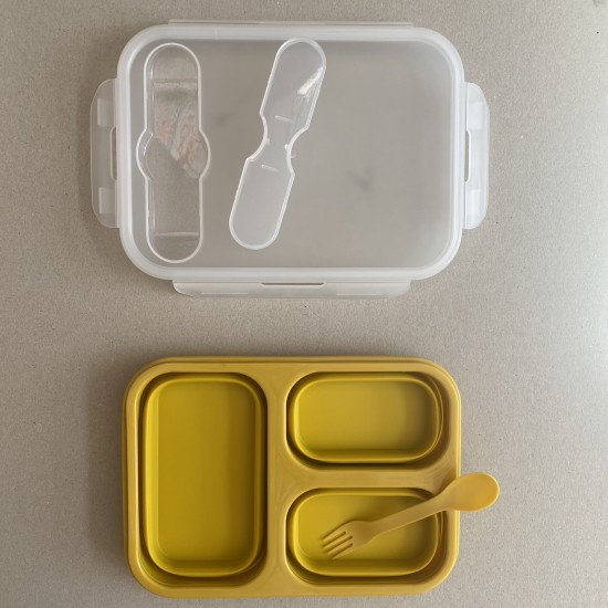 LunchBox Foldable Silicone Curry with fork + spoon 1200ML