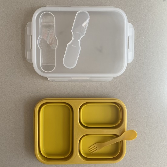 LunchBox Foldable Silicone Curry with fork + spoon 1200ML LunchBox Foldable Silicone Curry with fork + spoon 1200ML