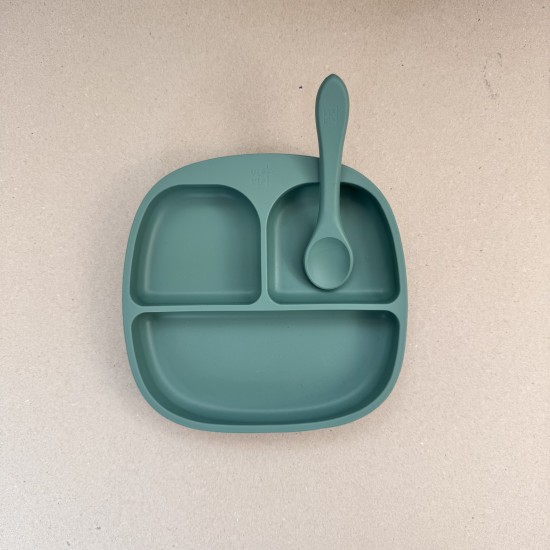 Training Plate with Spoon Nino Forest Green Training Plate with Spoon Nino Forest Green