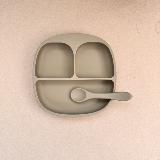Baby Led Weaning Set Plate + Spoon Sage