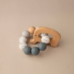 Teether  | Love Grey with wood Teether  | Love Grey with wood