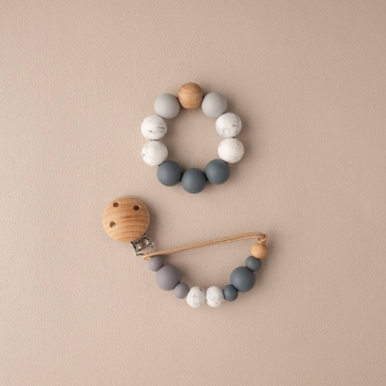 Giftbox | Teether and Pacifier Clip LOVE GREY