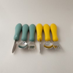 Set Silicone and Stainless Steel Spoon + Fork + Knife  | Grew up 12m+ Set Silicone and Stainless Steel Spoon + Fork + Knife  | Grew up 12m+