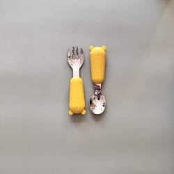 Set Silicone and Stainless Steel Spoon + Fork | I am big 6m+ curry Set Silicone and Stainless Steel Spoon + Fork | I am big 6m+ curry