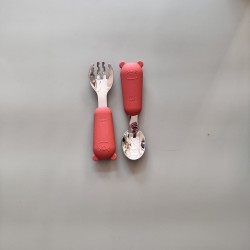 Set Silicone and Stainless Steel Spoon + Fork | I am big 6m+ brick Set Silicone and Stainless Steel Spoon + Fork | I am big 6m+ brick