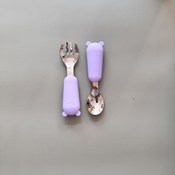Set Silicone and Stainless Steel Spoon + Fork | I am big 6m+ lavender Set Silicone and Stainless Steel Spoon + Fork | I am big 6m+ lavender