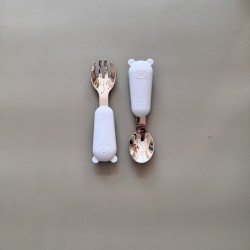 Set Silicone and Stainless Steel Spoon + Fork | I am big 6m+ grey blue Set Silicone and Stainless Steel Spoon + Fork | I am big 6m+ grey blue
