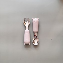 Set Silicone and Stainless Steel Spoon + Fork | I am big 6m+ sand Set Silicone and Stainless Steel Spoon + Fork | I am big 6m+ sand