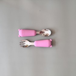 Set Silicone and Stainless Steel Spoon + Fork | I am big 6m+ watermelon Set Silicone and Stainless Steel Spoon + Fork | I am big 6m+ watermelon