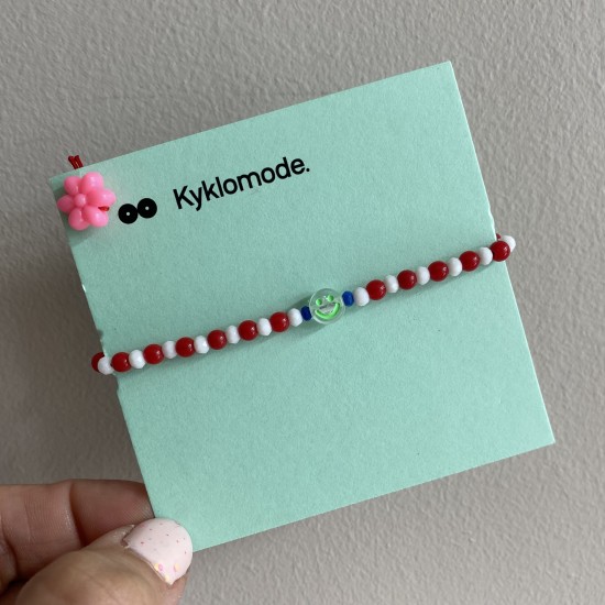 KID BRACELET KYKLOMODE with WAXED synthetic cord "SMILE" GREEN