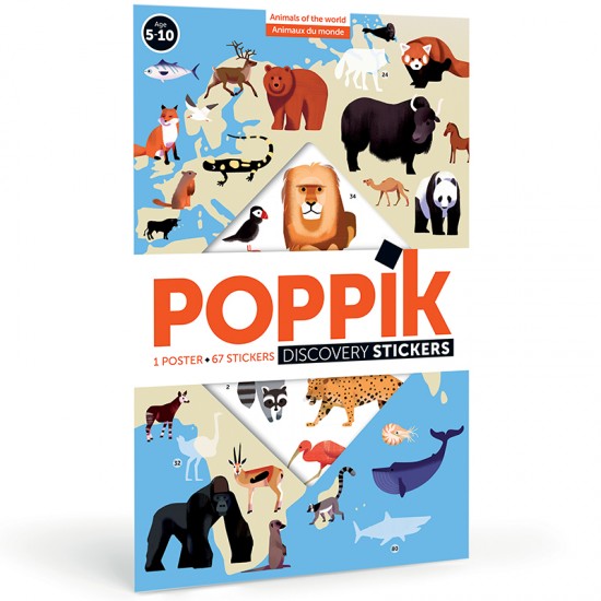 POPPIK Educational poster + 67 stickers ANIMALS OF THE WORLD (5-12 years) 