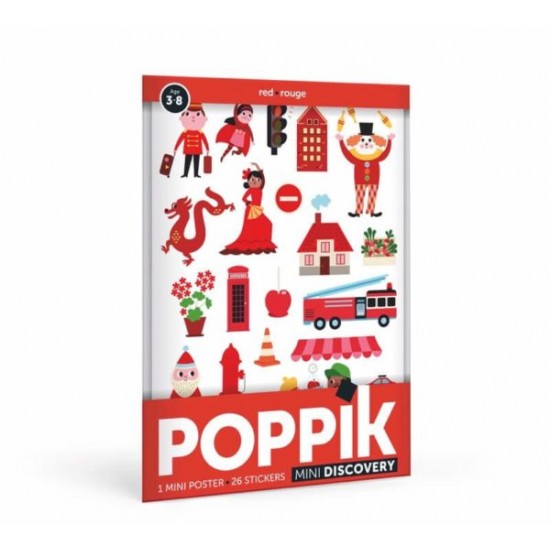 POPPIK Mini Poster + 26 StickersThe City – Red (3-8 years old)