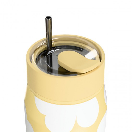 Estia Lens Thermos Cup Stainless steel BPA Free 360ml Yellow Daisy with straw Estia Lens Thermos Cup Stainless steel BPA Free 360ml Yellow Daisy with straw