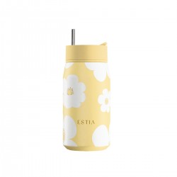  Estia Lens Thermos Cup Stainless steel BPA Free 360ml Yellow Daisy with straw