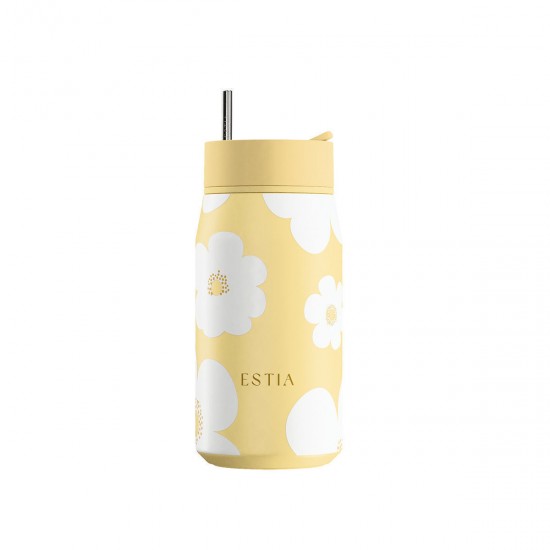 Estia Lens Thermos Cup Stainless steel BPA Free 360ml Yellow Daisy with straw Estia Lens Thermos Cup Stainless steel BPA Free 360ml Yellow Daisy with straw