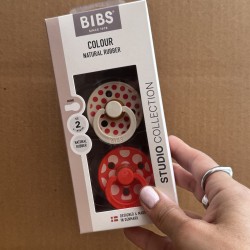 BIBS STUDIO COLOUR POLKA SET 2 PCS – IVORY/TANGO No2