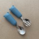 Set Silicone and Stainless Steel Spoon + Fork | I am big 6m+ smoke blue Set Silicone and Stainless Steel Spoon + Fork | I am big 6m+ smoke blue