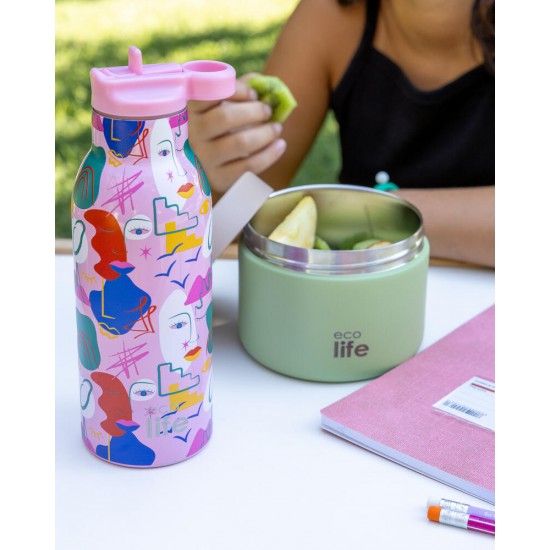 ECOLIFE Faces Thermos 550ml With Inner Straw 