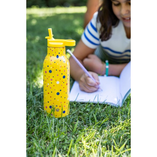 Ecolofe Dots In Yellow Thermos 550ml With Inner Straw 