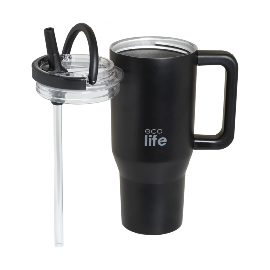 ECOLIFE 2HANDLES LID THERMOS TALL MUG BLACK 900ml ECOLIFE 2HANDLES LID THERMOS TALL MUG BLACK 900ml