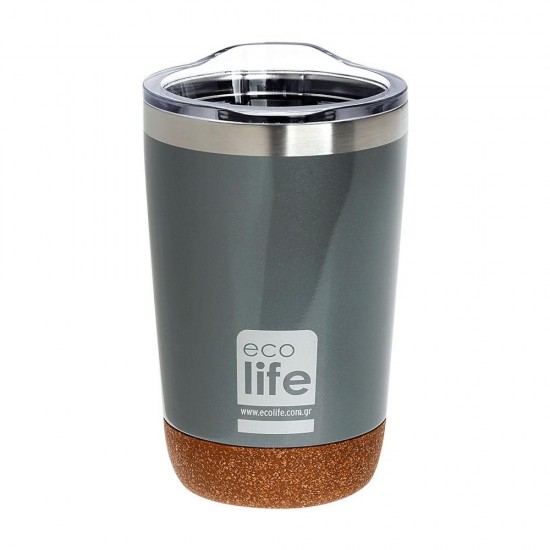 ECOLIFE COFFEE THERMO MUG LIGHT GREY (cork bottom) 370ml