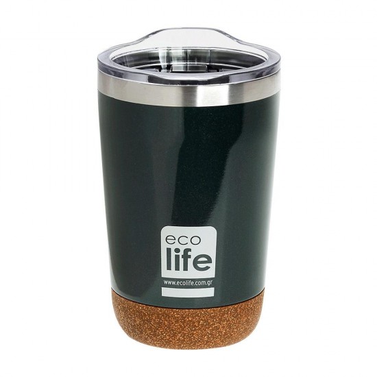 ECOLIFE COFFE Thermos Dark Green (Cork Bottom) 370ml | Transparent Lid ECOLIFE COFFE Thermos Dark Green (Cork Bottom) 370ml | Transparent Lid