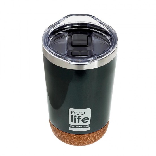 ECOLIFE COFFE Thermos Dark Green (Cork Bottom) 370ml | Transparent Lid ECOLIFE COFFE Thermos Dark Green (Cork Bottom) 370ml | Transparent Lid