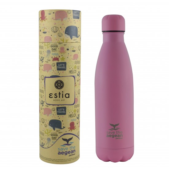 Estia Travel Flask Save The Aegean | Pink Matte 0.5lt Estia Travel Flask Save The Aegean | Pink Matte 0.5lt