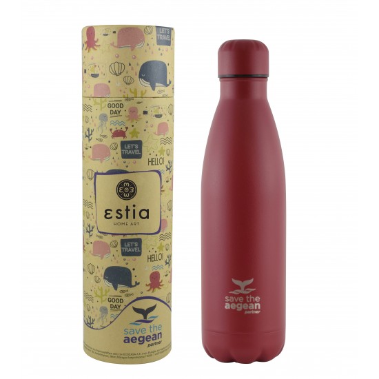 Estia Travel Flask Save The Aegean | Red Matte 0.5lt Estia Travel Flask Save The Aegean | Red Matte 0.5lt