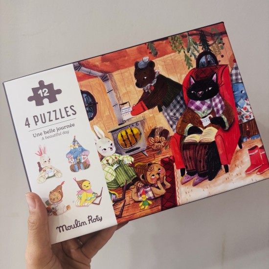 Moulin Roty Mini Puzzle 4x12 pcs - A Perfect Day - Les Minouchkas 3+ Moulin Roty Mini Puzzle 4x12 pcs - A Perfect Day - Les Minouchkas 3+