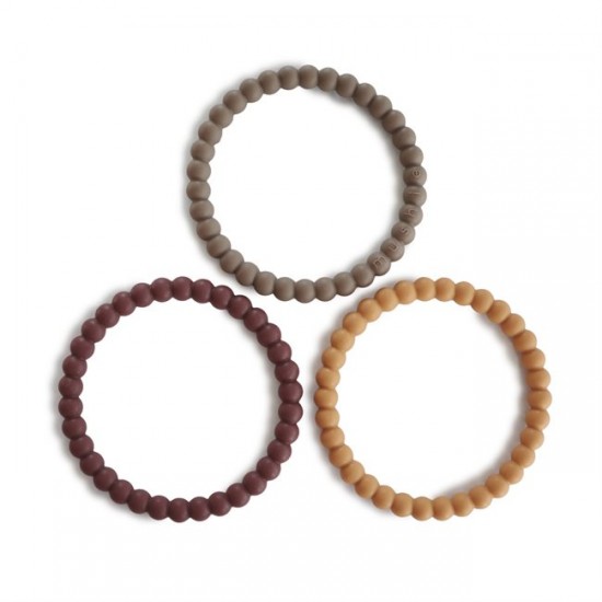 Mushie Teether Bracelets 3-Pack - Berry/Marigold/Khaki