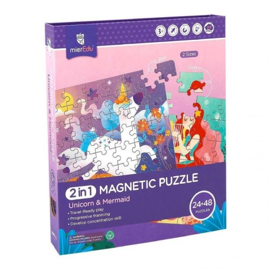 Mieredu Magnetic Puzzle WITH ΒΟΧ 2ΙΝ1 UNICORN-MERMAID