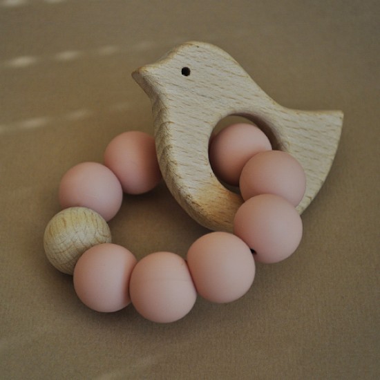 Teether with wood | Rose 